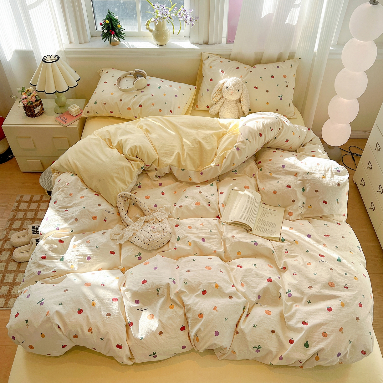 91家纺网 家纺一手货源 找家纺 梵克保罗 2026新款A类古法水洗仿棉云感纱四件套 南瓜果果