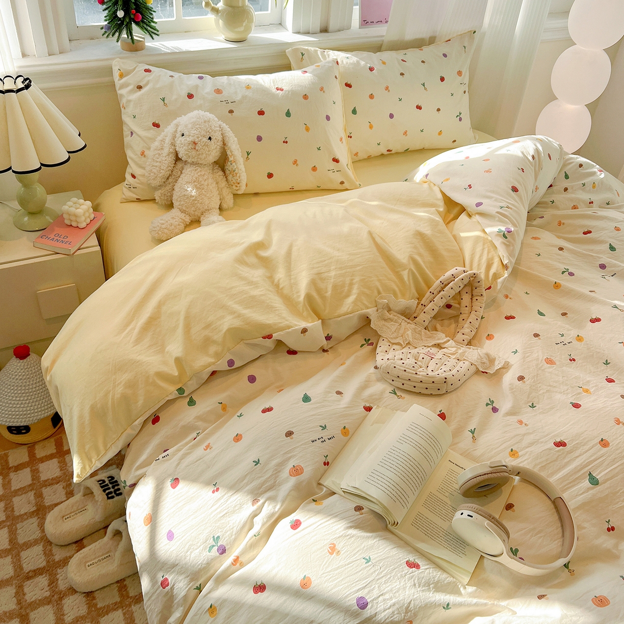 91家纺网 家纺一手货源 找家纺 梵克保罗 2026新款A类古法水洗仿棉云感纱四件套 南瓜果果