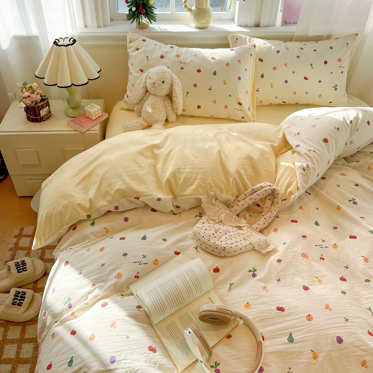 91家纺网 家纺一手货源 找家纺 梵克保罗 2026新款A类古法水洗仿棉云感纱四件套 南瓜果果