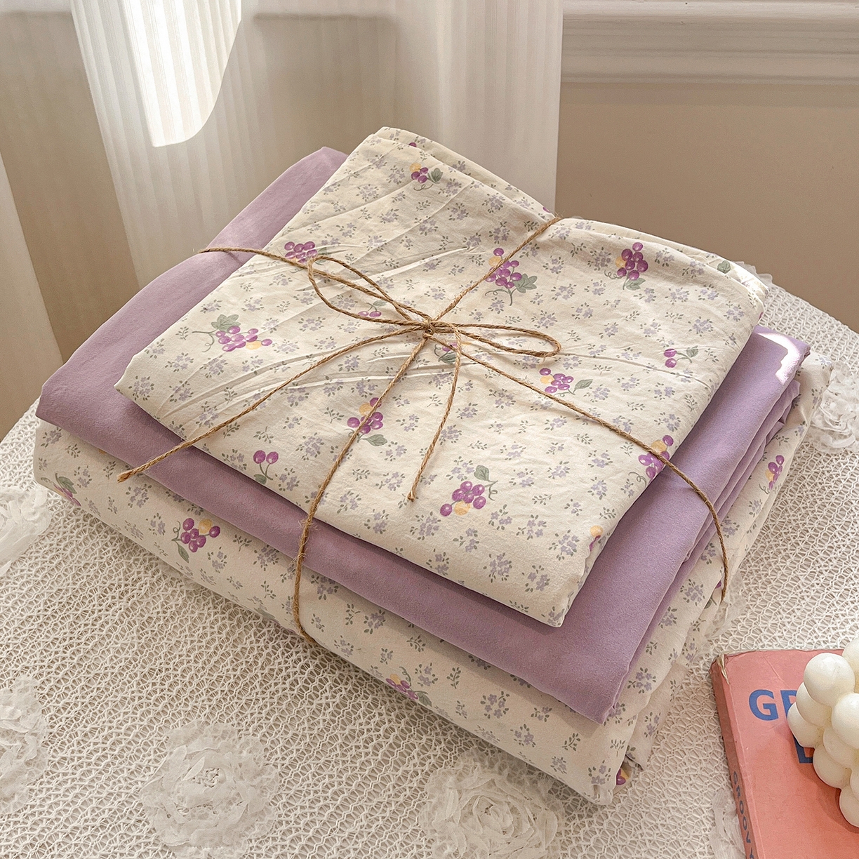 91家纺网 家纺一手货源 找家纺 梵克保罗 2026新款A类古法水洗仿棉云感纱四件套 葡萄