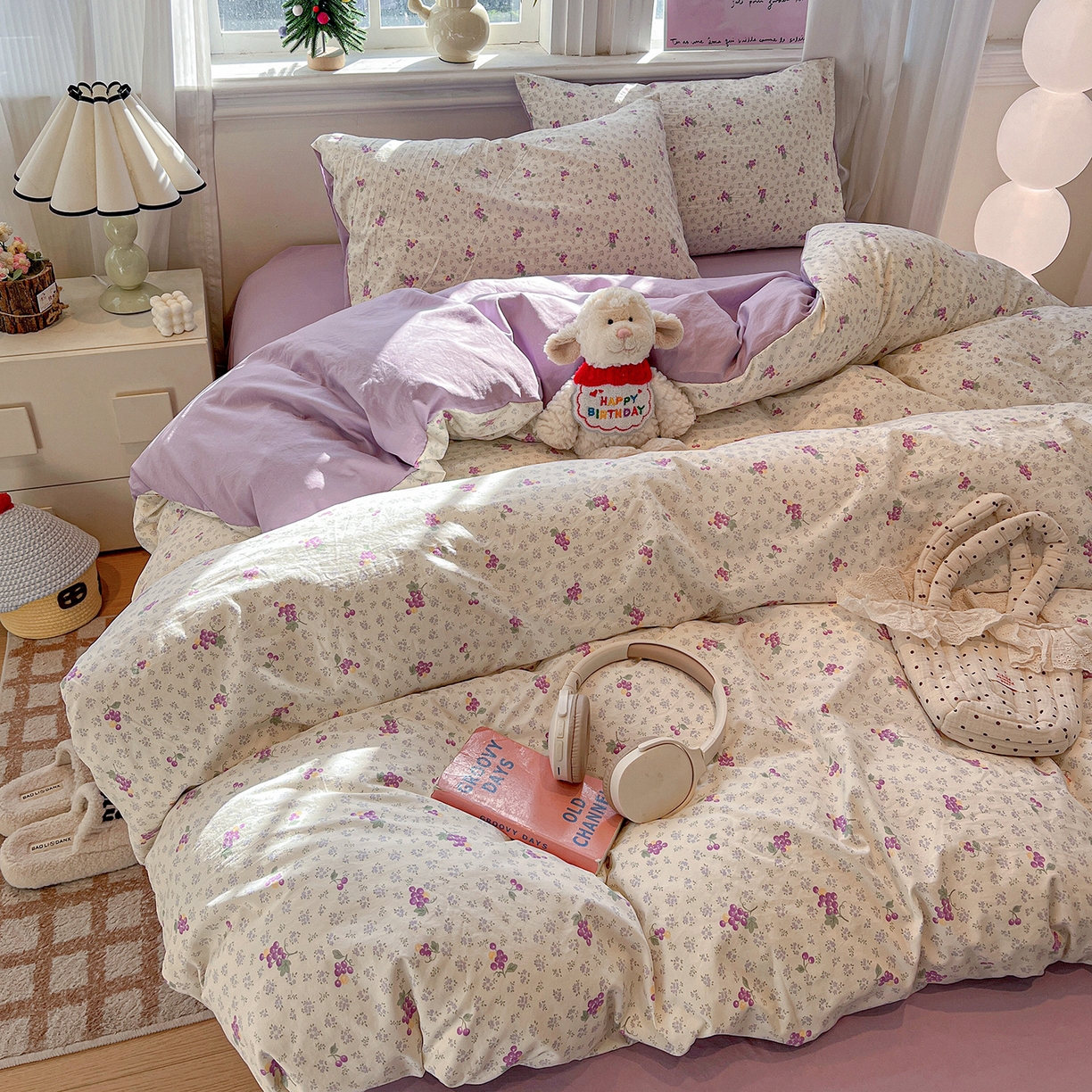 91家纺网 家纺一手货源 找家纺 梵克保罗 2026新款A类古法水洗仿棉云感纱四件套 葡萄