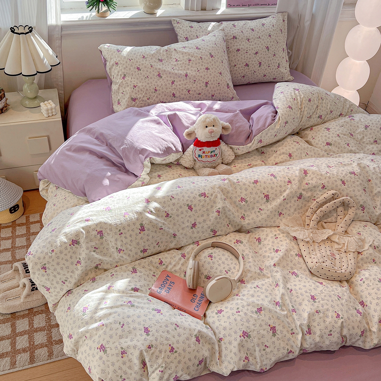 91家纺网 家纺一手货源 找家纺 梵克保罗 2026新款A类古法水洗仿棉云感纱四件套 葡萄