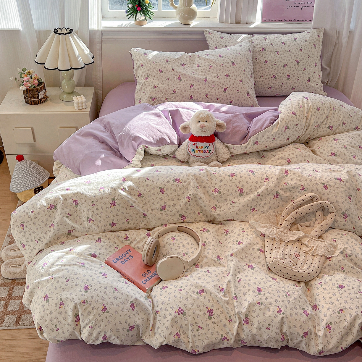 91家纺网 家纺一手货源 找家纺 梵克保罗 2026新款A类古法水洗仿棉云感纱四件套 葡萄