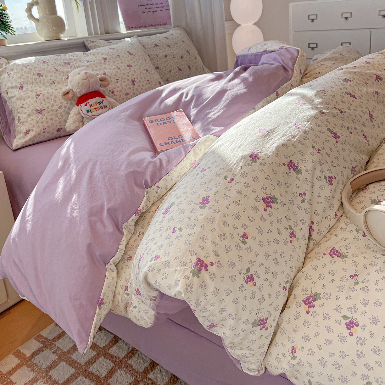 91家纺网 家纺一手货源 找家纺 梵克保罗 2026新款A类古法水洗仿棉云感纱四件套 葡萄