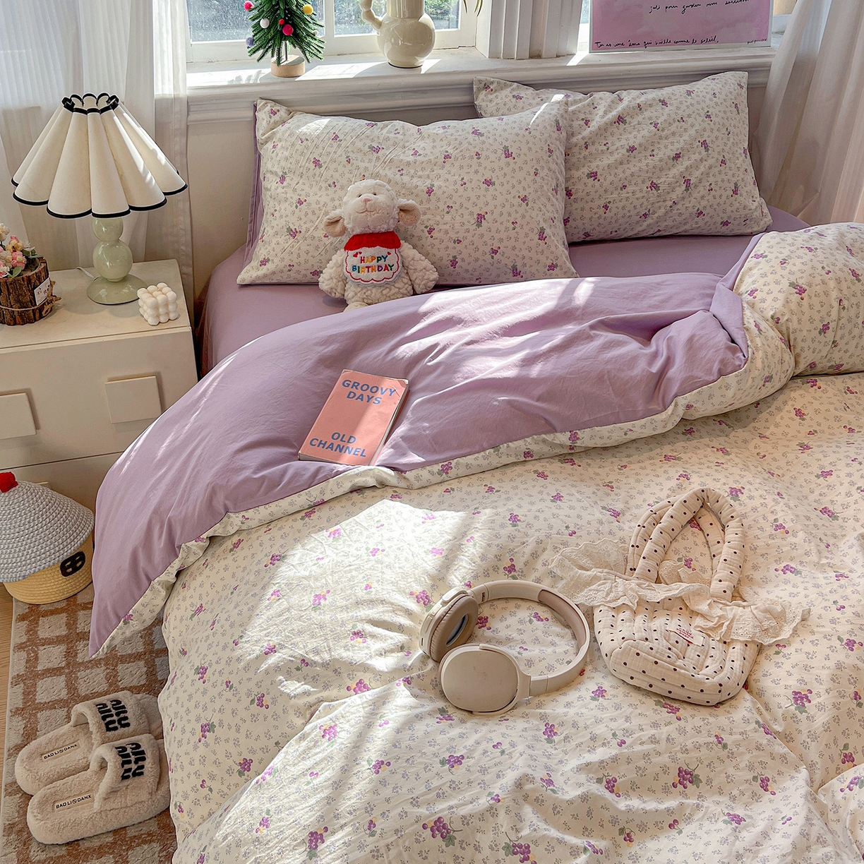 91家纺网 家纺一手货源 找家纺 梵克保罗 2026新款A类古法水洗仿棉云感纱四件套 葡萄