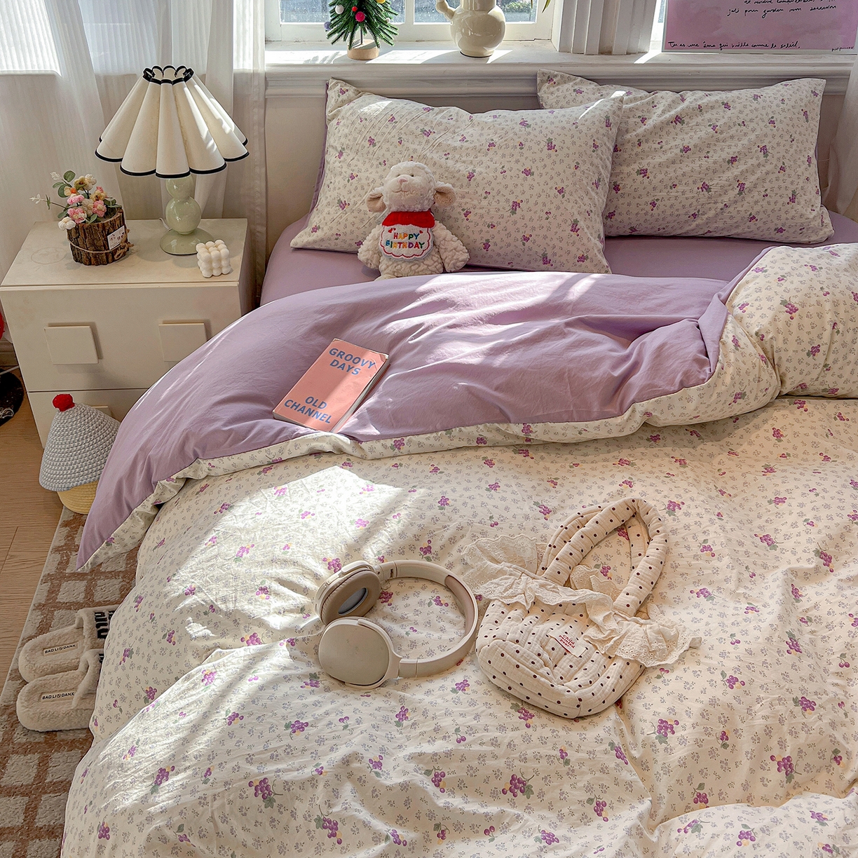 91家纺网 家纺一手货源 找家纺 梵克保罗 2026新款A类古法水洗仿棉云感纱四件套 葡萄