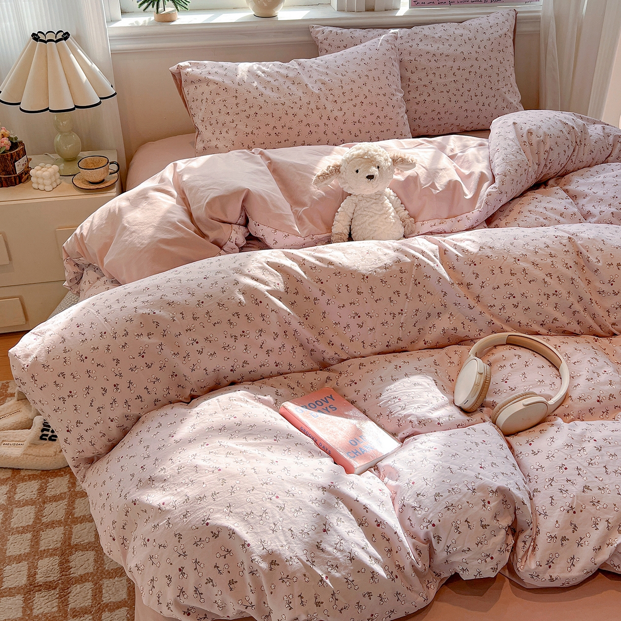 91家纺网 家纺一手货源 找家纺 梵克保罗 2026新款A类古法水洗仿棉云感纱四件套 浅梦