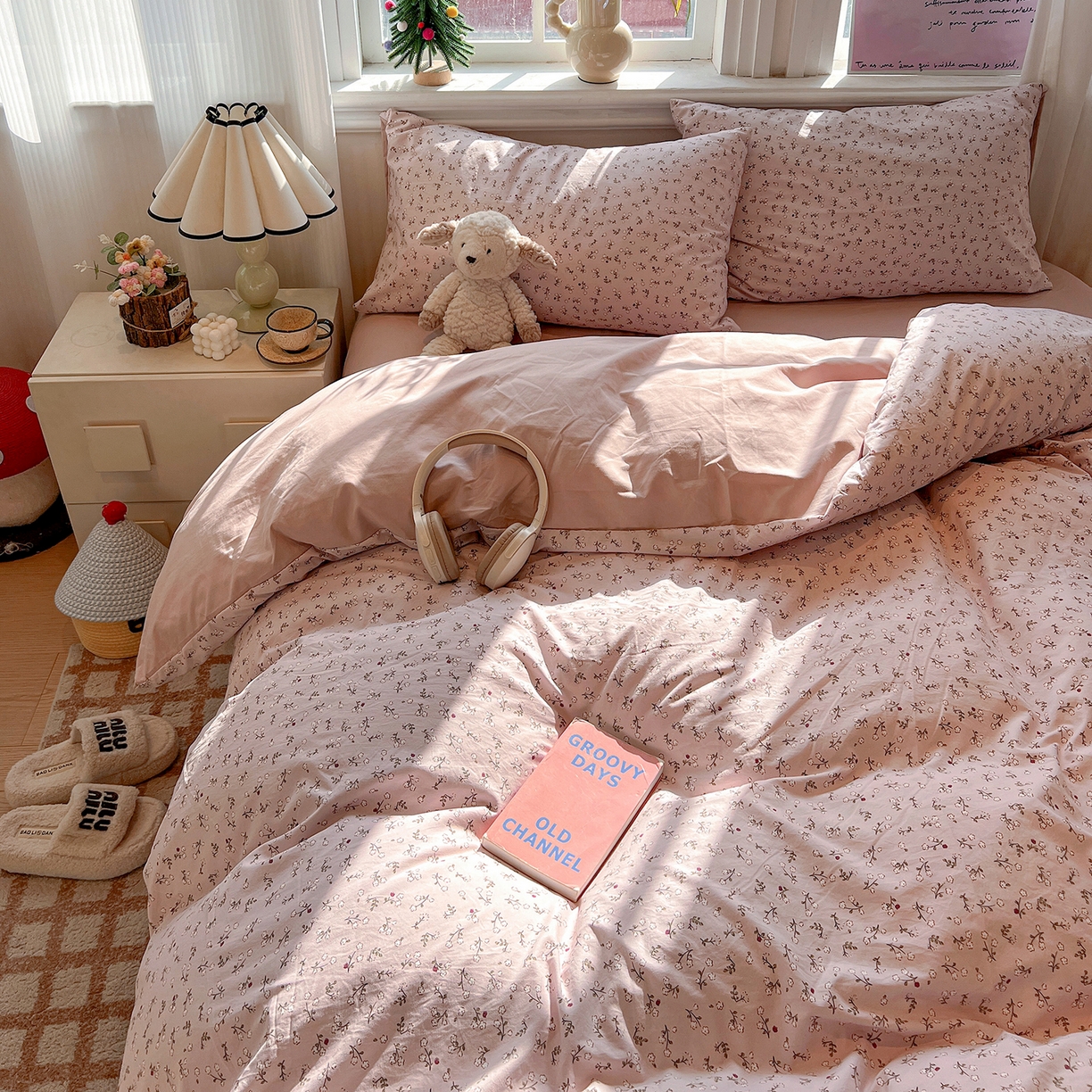 91家纺网 家纺一手货源 找家纺 梵克保罗 2026新款A类古法水洗仿棉云感纱四件套 浅梦