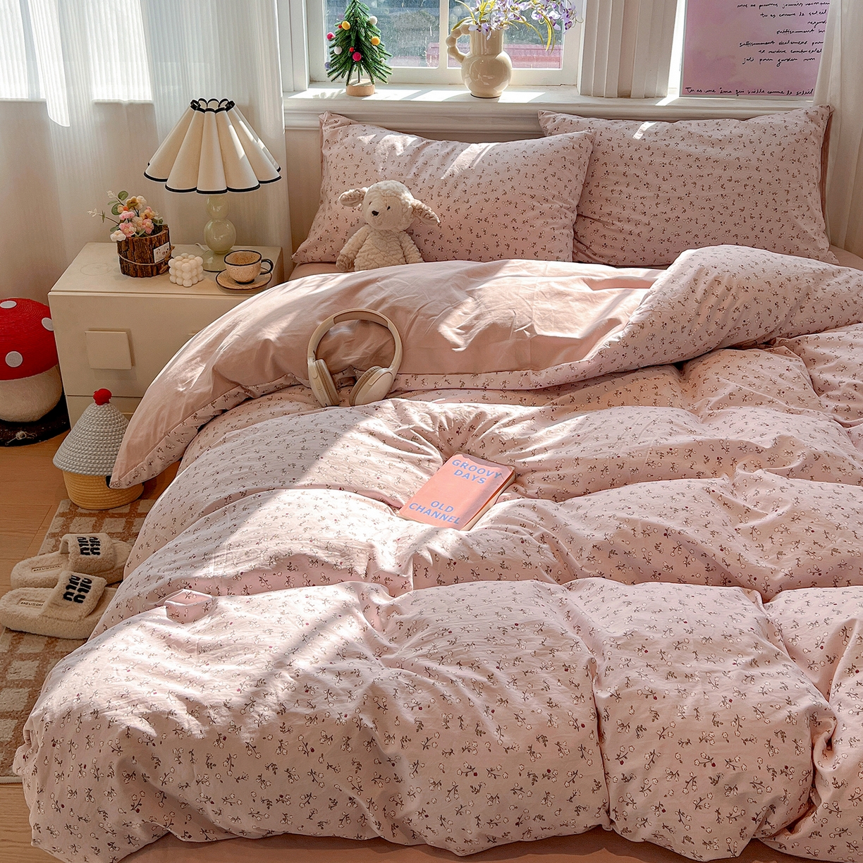 91家纺网 家纺一手货源 找家纺 梵克保罗 2026新款A类古法水洗仿棉云感纱四件套 浅梦