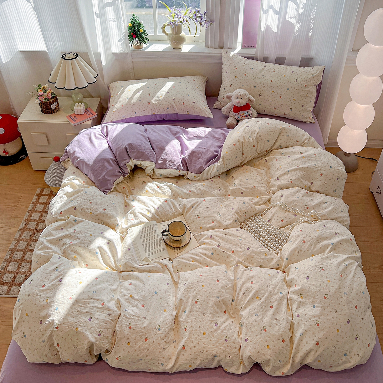 91家纺网 家纺一手货源 找家纺 梵克保罗 2026新款A类古法水洗仿棉云感纱四件套 甜心草莓