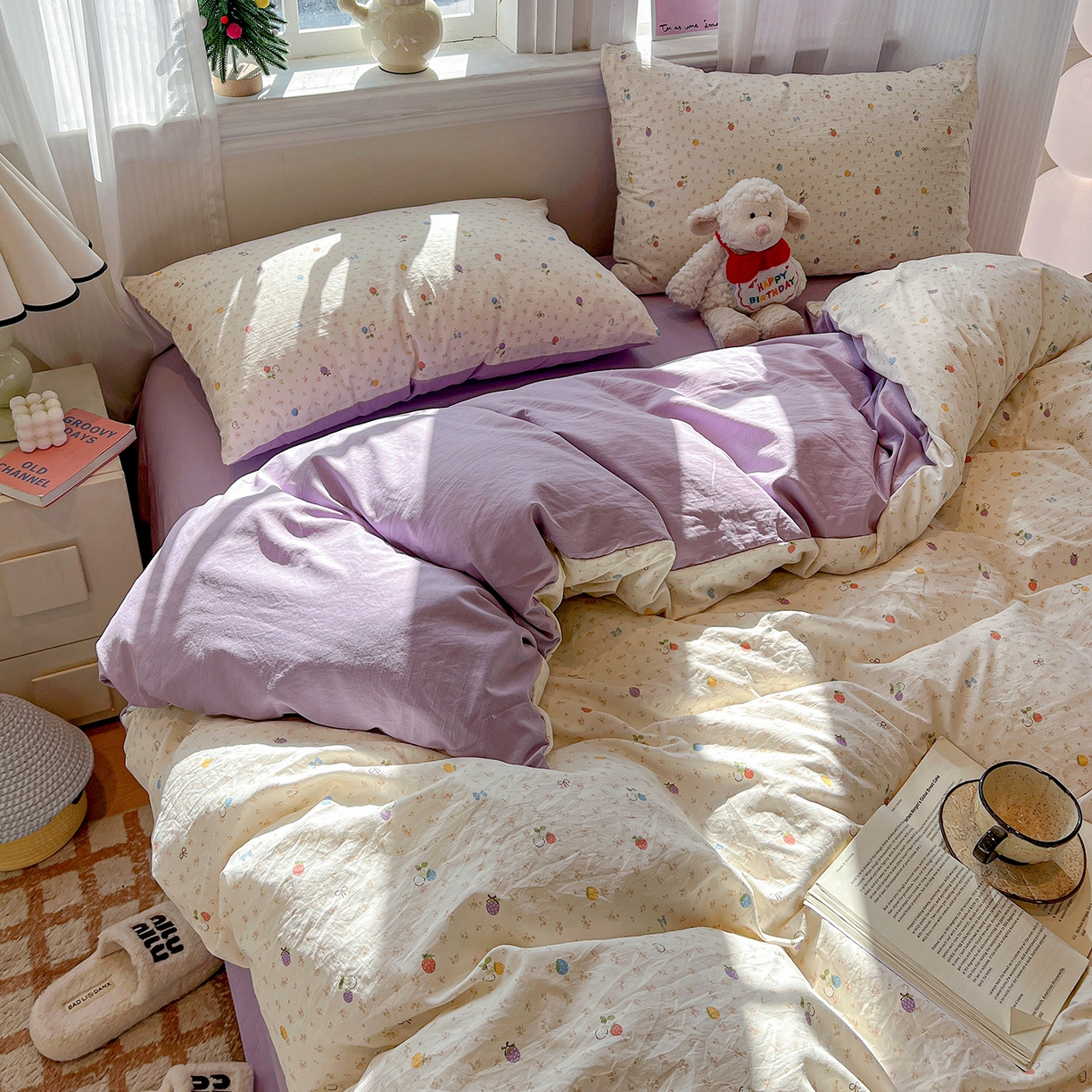 91家纺网 家纺一手货源 找家纺 梵克保罗 2026新款A类古法水洗仿棉云感纱四件套 甜心草莓