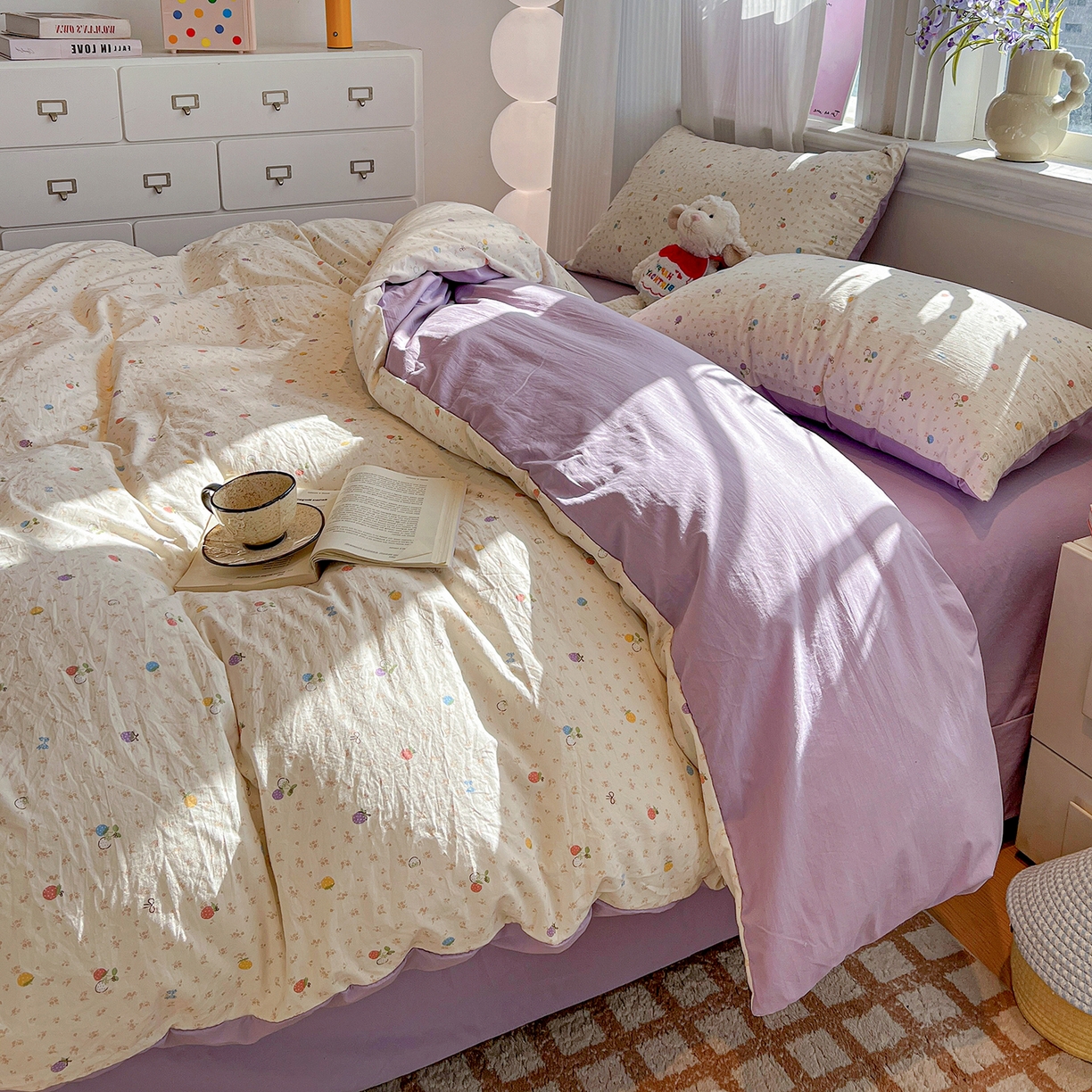 91家纺网 家纺一手货源 找家纺 梵克保罗 2026新款A类古法水洗仿棉云感纱四件套 甜心草莓