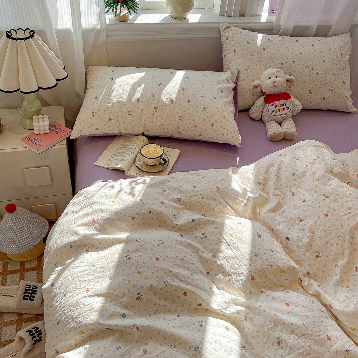 91家纺网 家纺一手货源 找家纺 梵克保罗 2026新款A类古法水洗仿棉云感纱四件套 甜心草莓