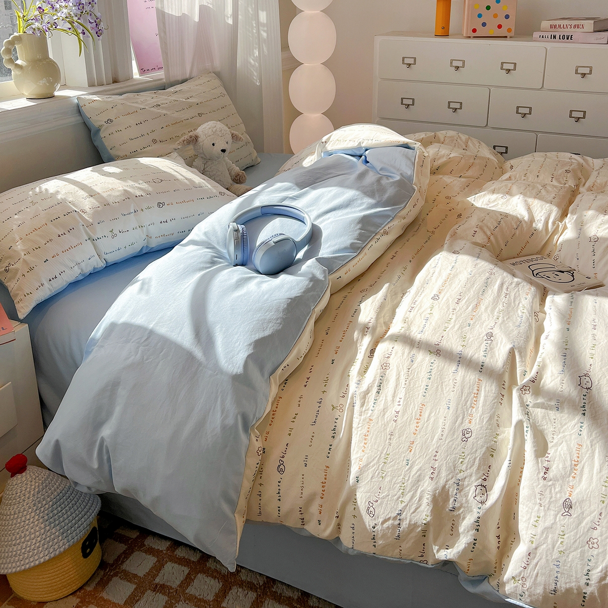 91家纺网 家纺一手货源 找家纺 梵克保罗 2026新款A类古法水洗仿棉云感纱四件套 甜心喵