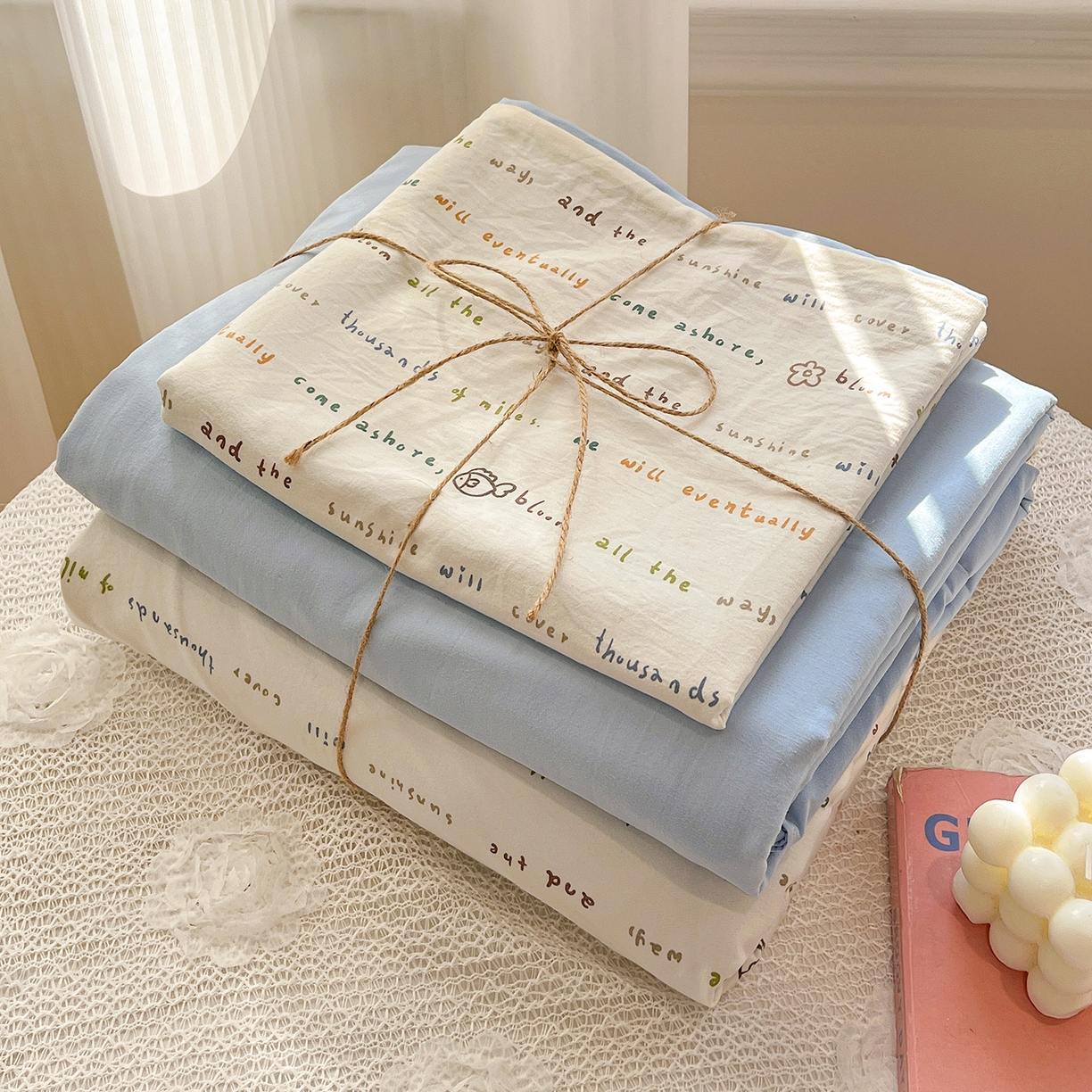 91家纺网 家纺一手货源 找家纺 梵克保罗 2026新款A类古法水洗仿棉云感纱四件套 甜心喵