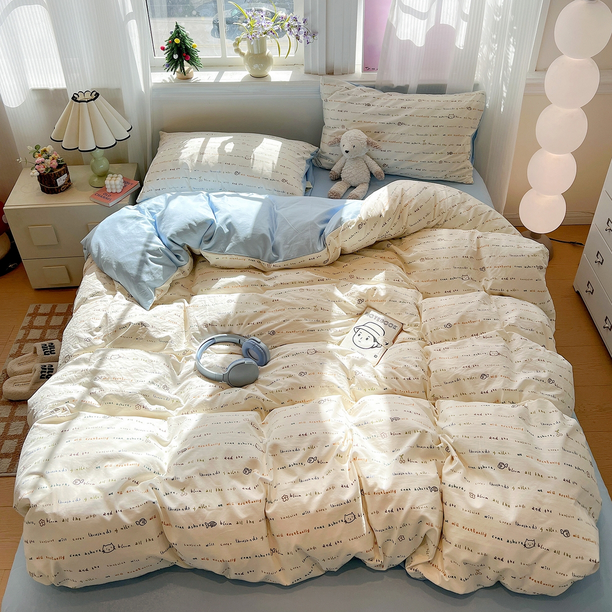 91家纺网 家纺一手货源 找家纺 梵克保罗 2026新款A类古法水洗仿棉云感纱四件套 甜心喵