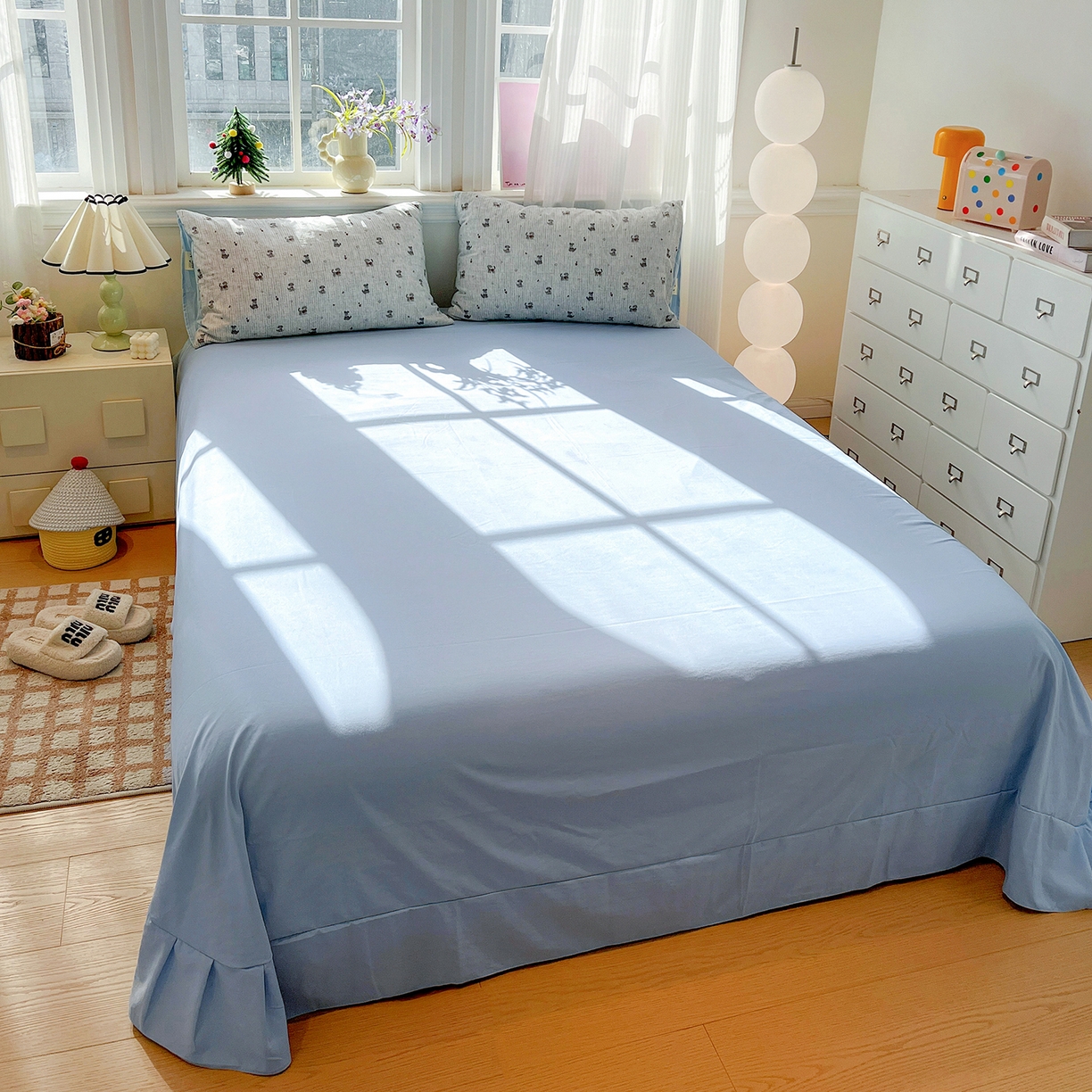 91家纺网 家纺一手货源 找家纺 梵克保罗 2026新款A类古法水洗仿棉云感纱四件套 条纹狗