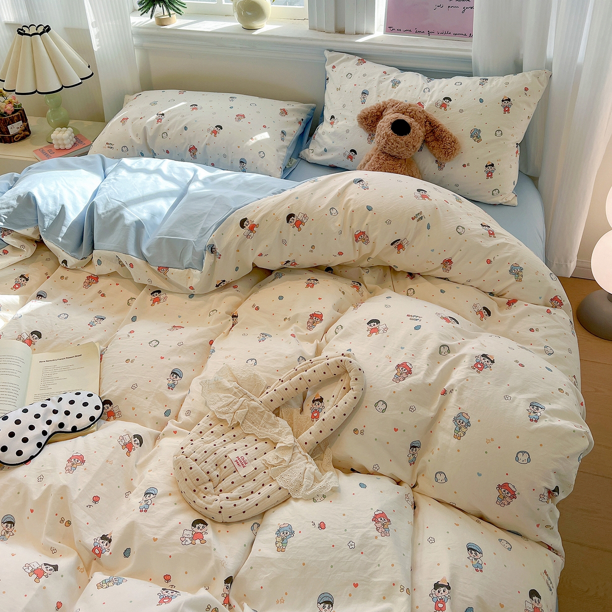 91家纺网 家纺一手货源 找家纺 梵克保罗 2026新款A类古法水洗仿棉云感纱四件套 童趣