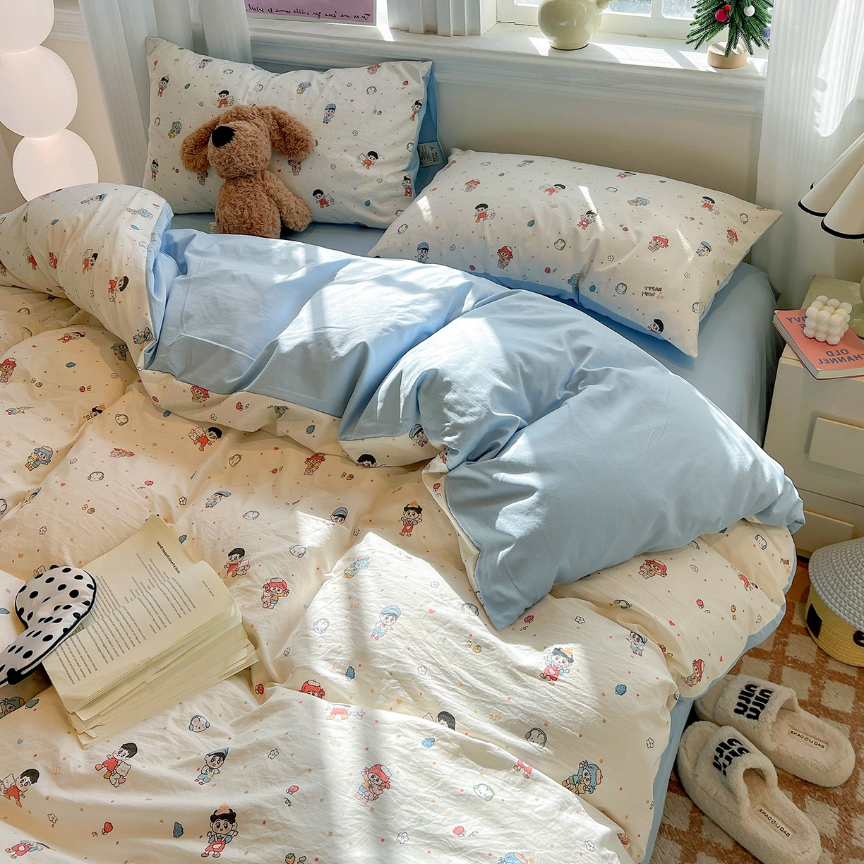 91家纺网 家纺一手货源 找家纺 梵克保罗 2026新款A类古法水洗仿棉云感纱四件套 童趣