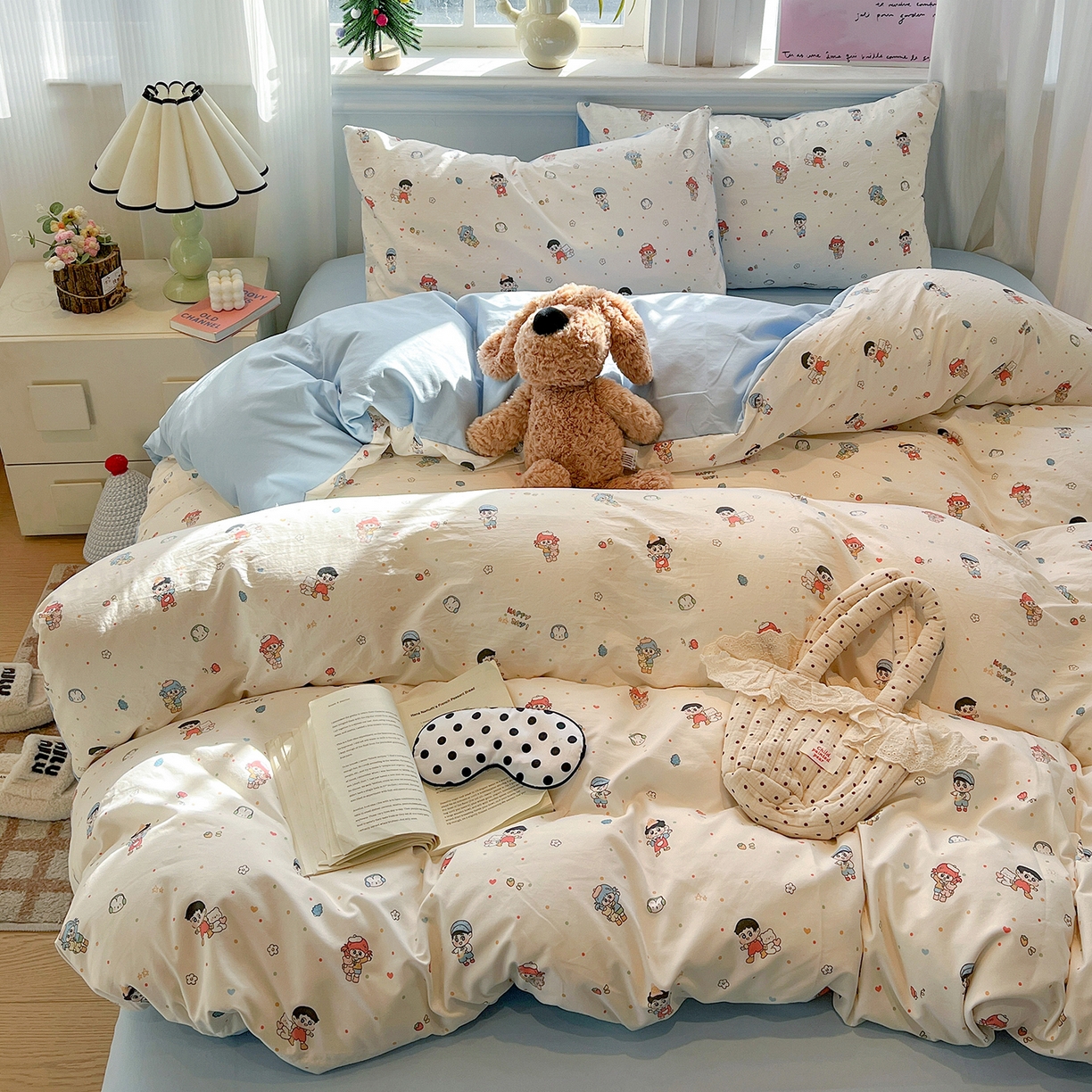 91家纺网 家纺一手货源 找家纺 梵克保罗 2026新款A类古法水洗仿棉云感纱四件套 童趣