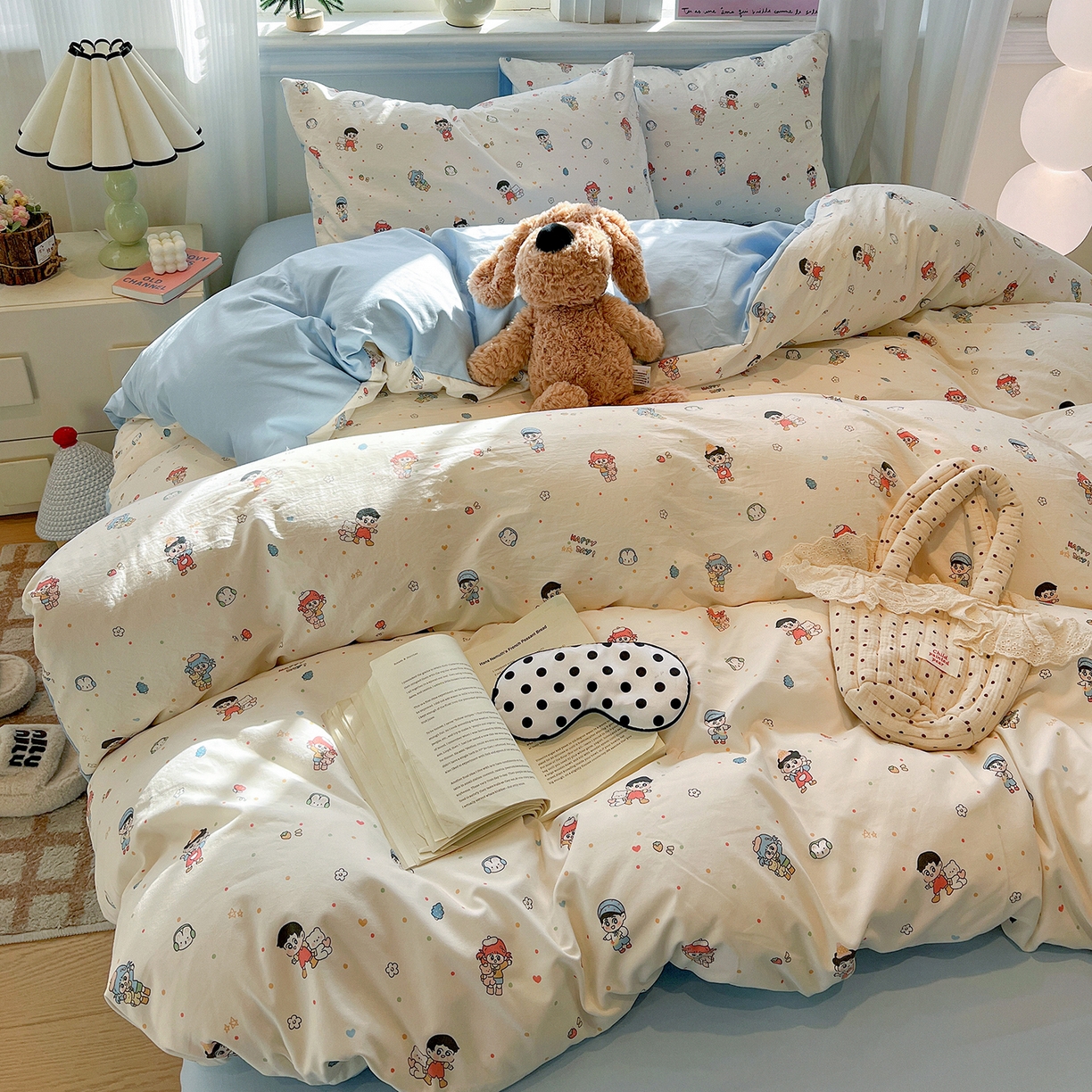 91家纺网 家纺一手货源 找家纺 梵克保罗 2026新款A类古法水洗仿棉云感纱四件套 童趣