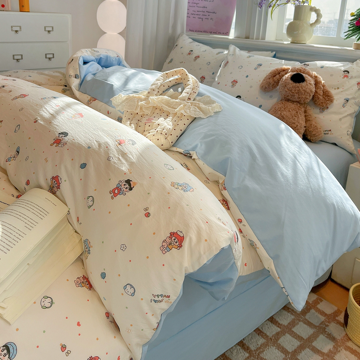 91家纺网 家纺一手货源 找家纺 梵克保罗 2026新款A类古法水洗仿棉云感纱四件套 童趣