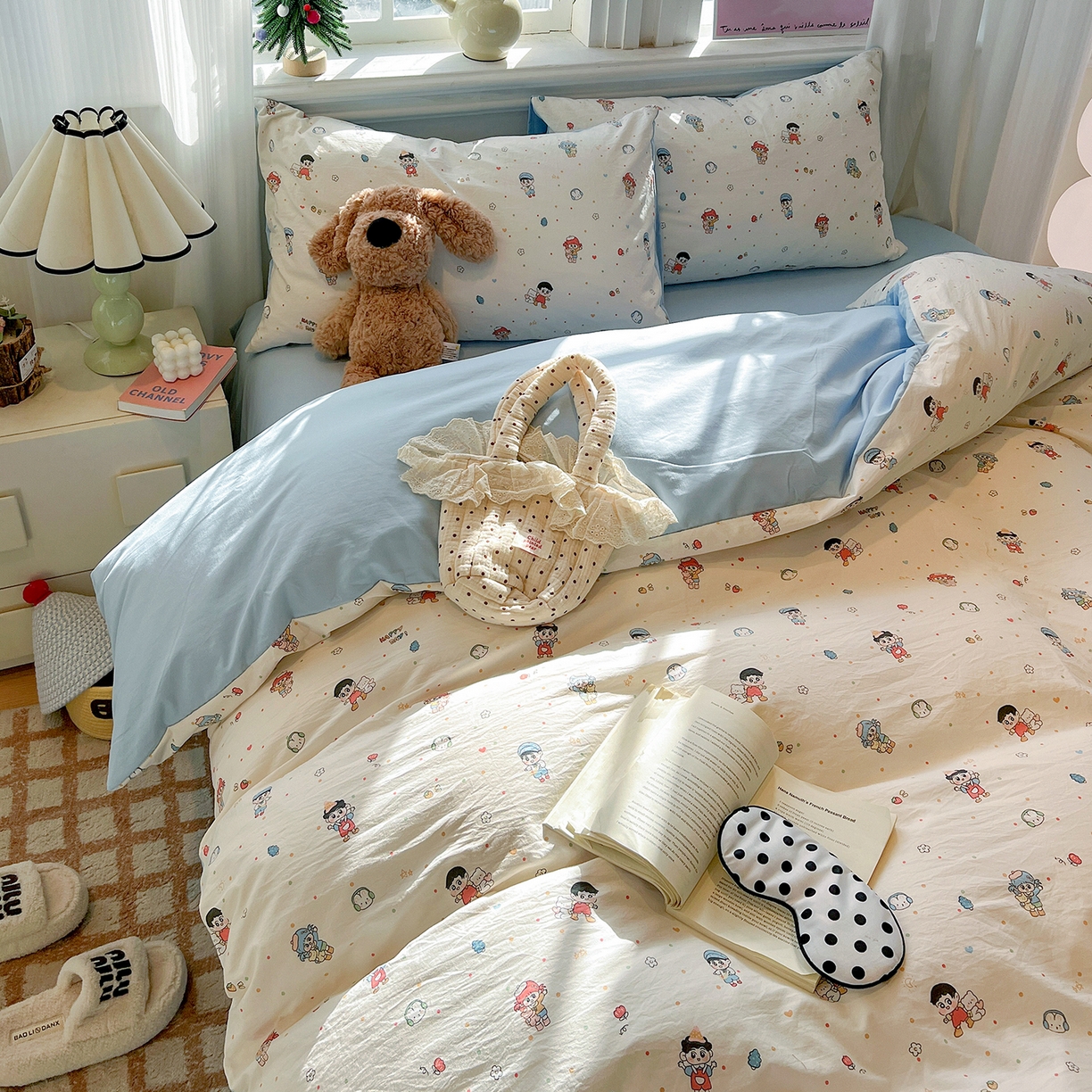 91家纺网 家纺一手货源 找家纺 梵克保罗 2026新款A类古法水洗仿棉云感纱四件套 童趣