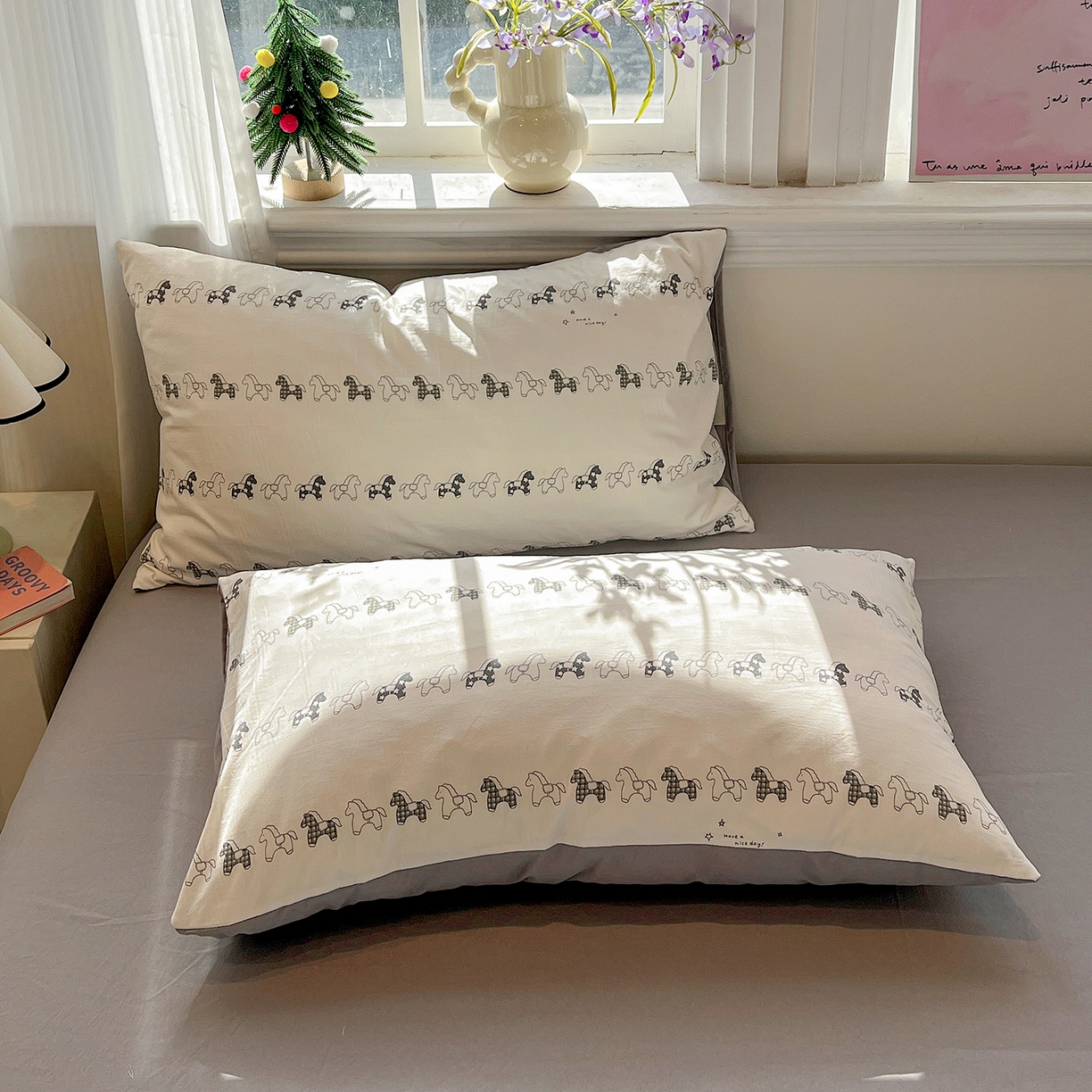 91家纺网 家纺一手货源 找家纺 梵克保罗 2026新款A类古法水洗仿棉云感纱四件套 小木马