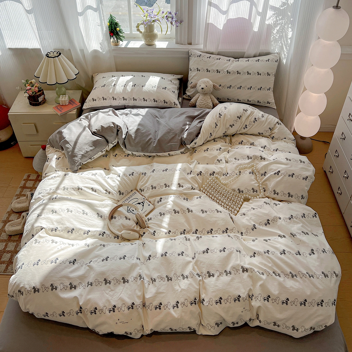 91家纺网 家纺一手货源 找家纺 梵克保罗 2026新款A类古法水洗仿棉云感纱四件套 小木马