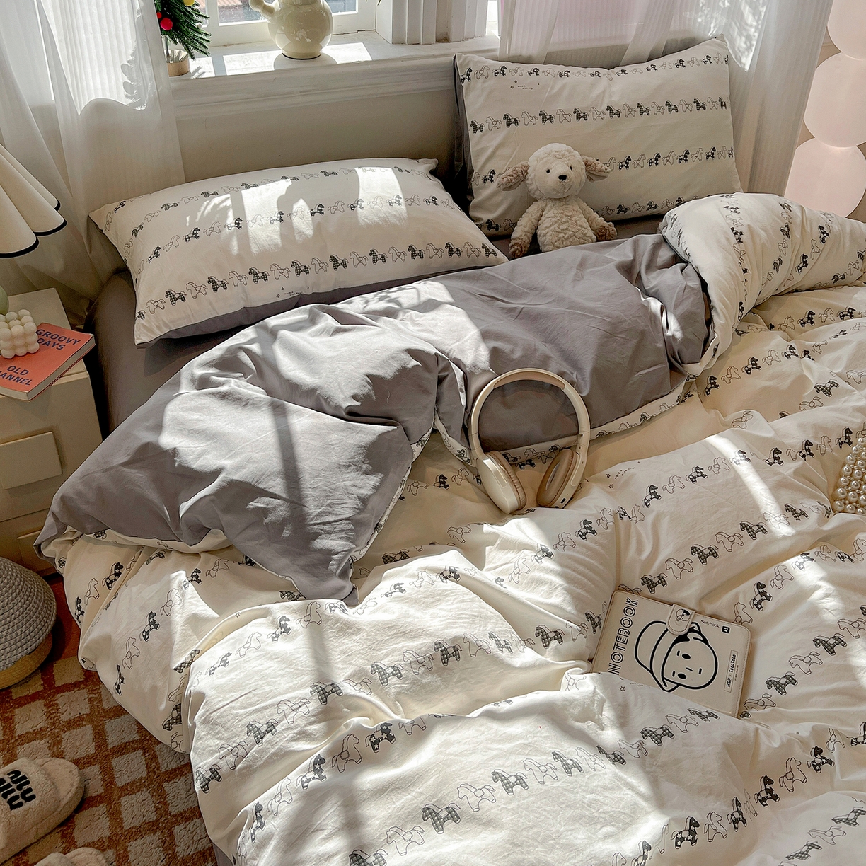 91家纺网 家纺一手货源 找家纺 梵克保罗 2026新款A类古法水洗仿棉云感纱四件套 小木马