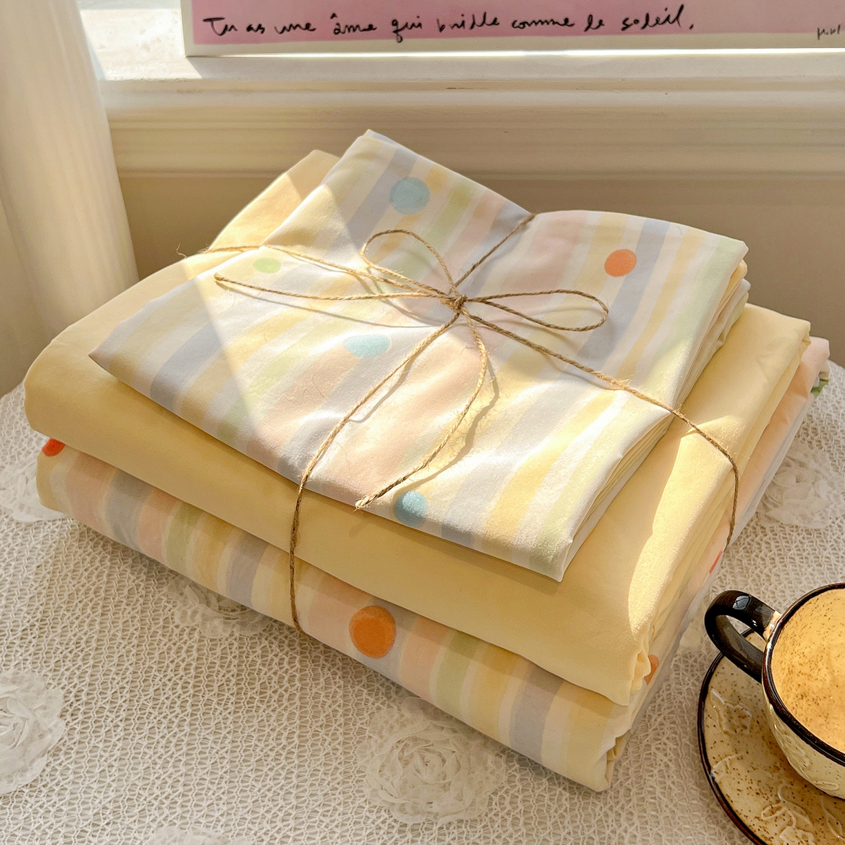 91家纺网 家纺一手货源 找家纺 梵克保罗 2026新款A类古法水洗仿棉云感纱四件套 小时光