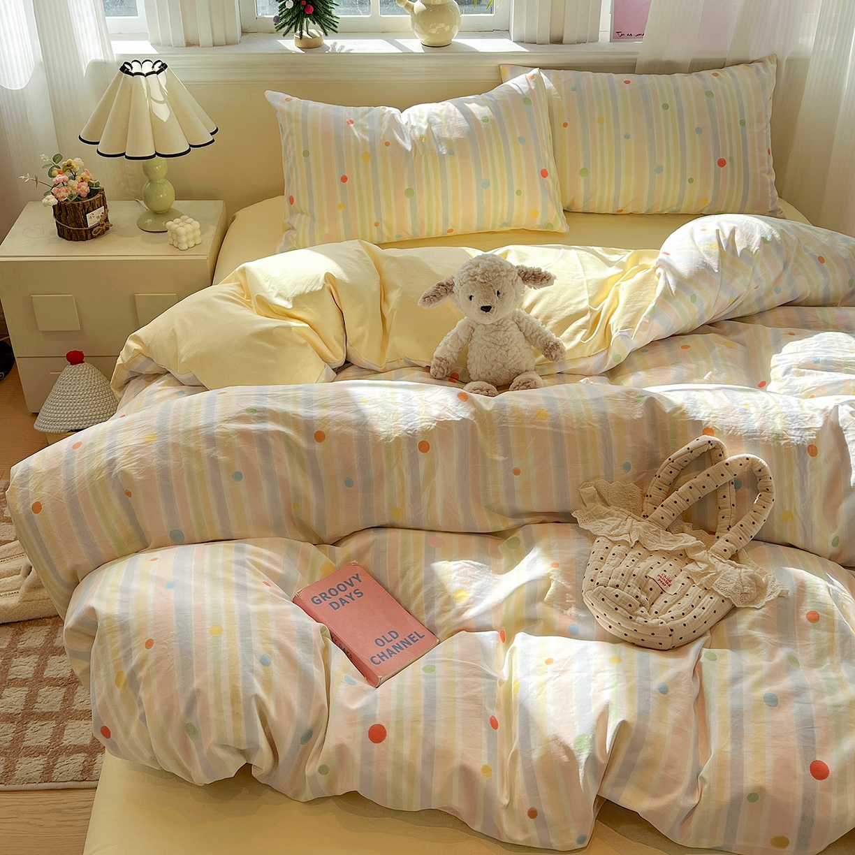 91家纺网 家纺一手货源 找家纺 梵克保罗 2026新款A类古法水洗仿棉云感纱四件套 小时光