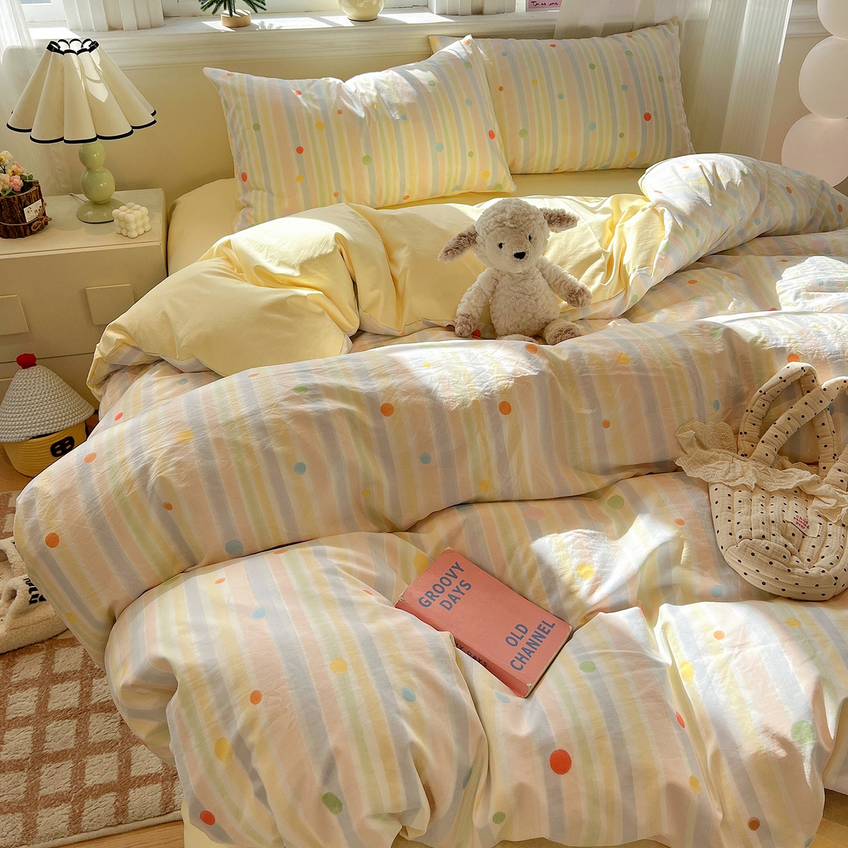 91家纺网 家纺一手货源 找家纺 梵克保罗 2026新款A类古法水洗仿棉云感纱四件套 小时光