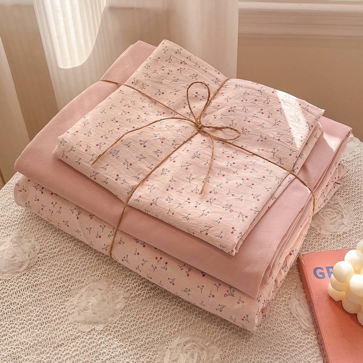 91家纺网 家纺一手货源 找家纺 梵克保罗 2026新款A类古法水洗仿棉云感纱四件套 小幸运