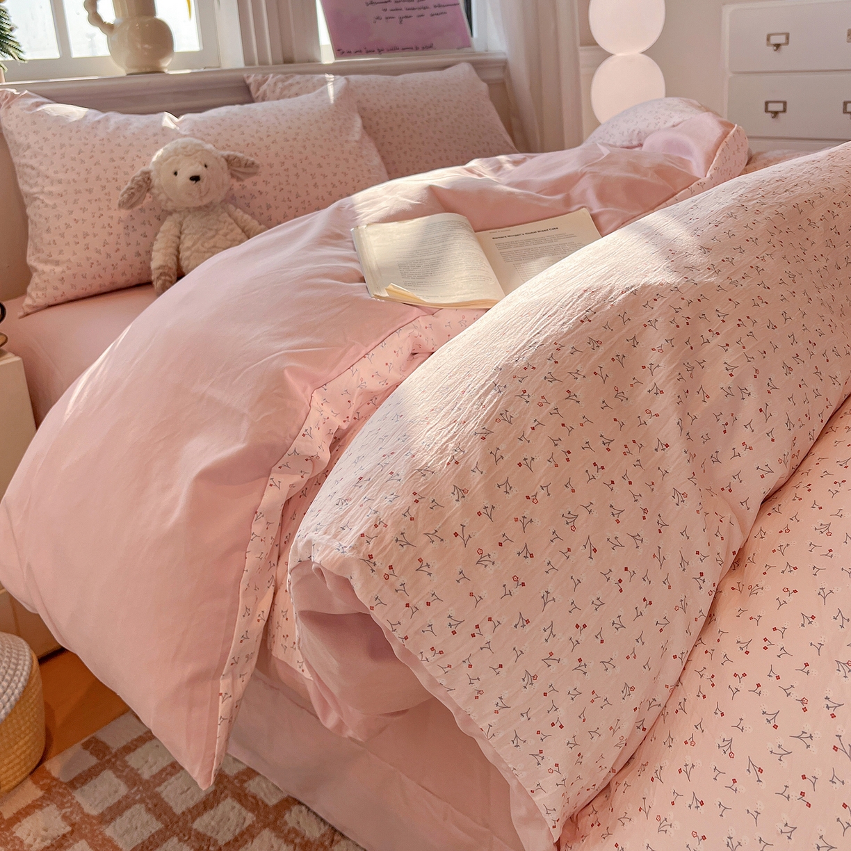 91家纺网 家纺一手货源 找家纺 梵克保罗 2026新款A类古法水洗仿棉云感纱四件套 小幸运