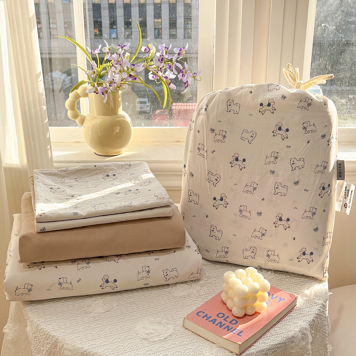 梵克保罗 2026新款A类古法水洗仿棉云感纱四件套 修修狗