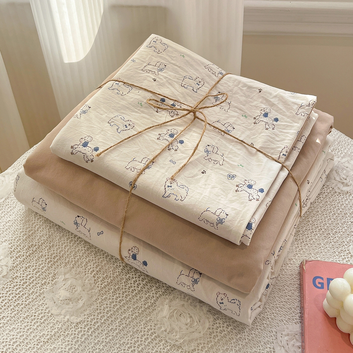 91家纺网 家纺一手货源 找家纺 梵克保罗 2026新款A类古法水洗仿棉云感纱四件套 修修狗