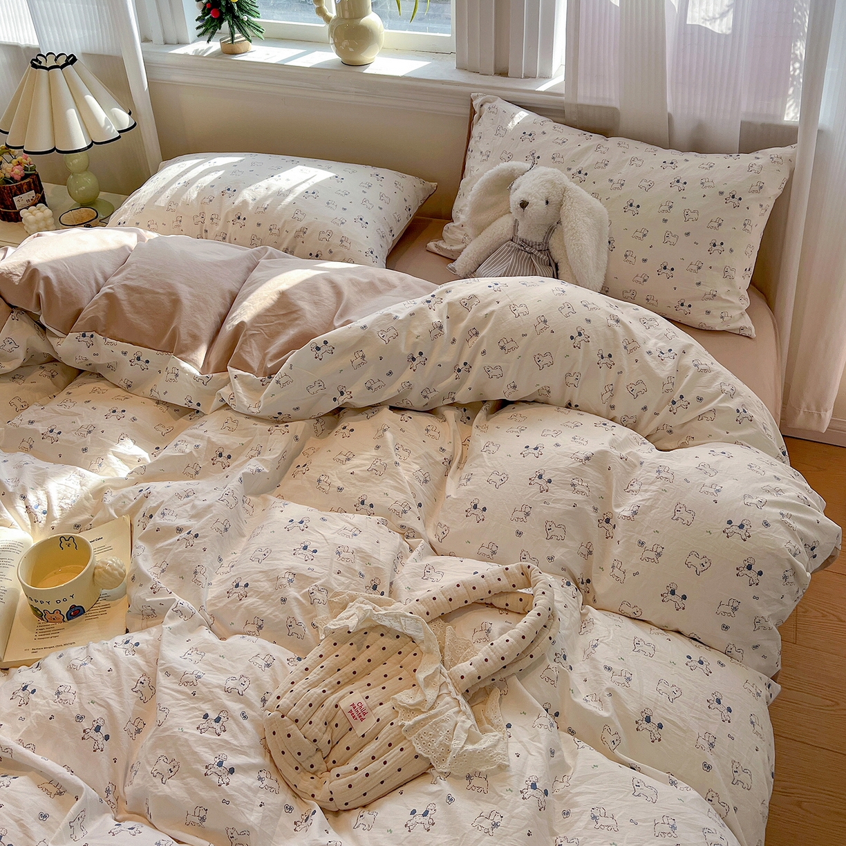 91家纺网 家纺一手货源 找家纺 梵克保罗 2026新款A类古法水洗仿棉云感纱四件套 修修狗