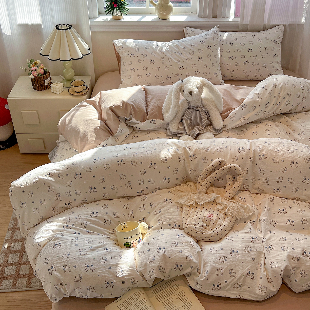 91家纺网 家纺一手货源 找家纺 梵克保罗 2026新款A类古法水洗仿棉云感纱四件套 修修狗