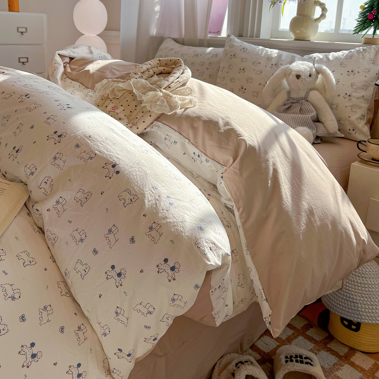 91家纺网 家纺一手货源 找家纺 梵克保罗 2026新款A类古法水洗仿棉云感纱四件套 修修狗