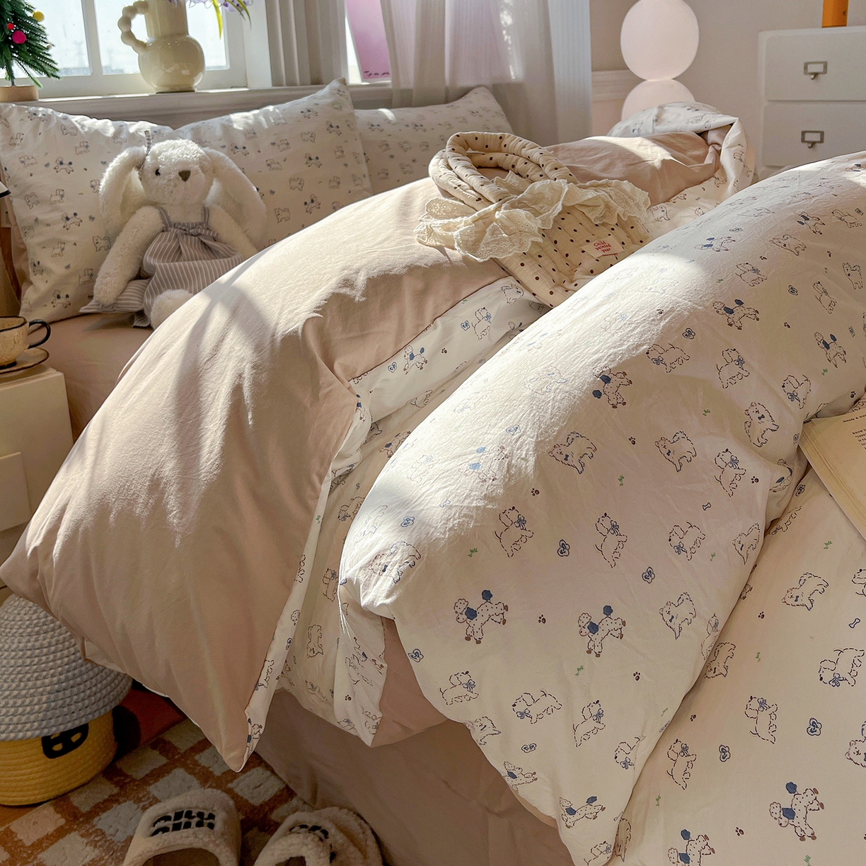 91家纺网 家纺一手货源 找家纺 梵克保罗 2026新款A类古法水洗仿棉云感纱四件套 修修狗