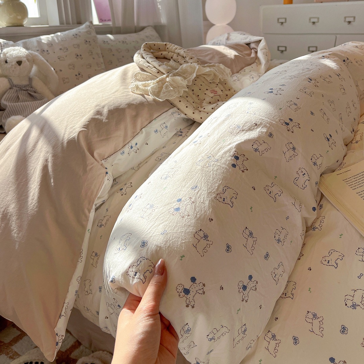 91家纺网 家纺一手货源 找家纺 梵克保罗 2026新款A类古法水洗仿棉云感纱四件套 修修狗