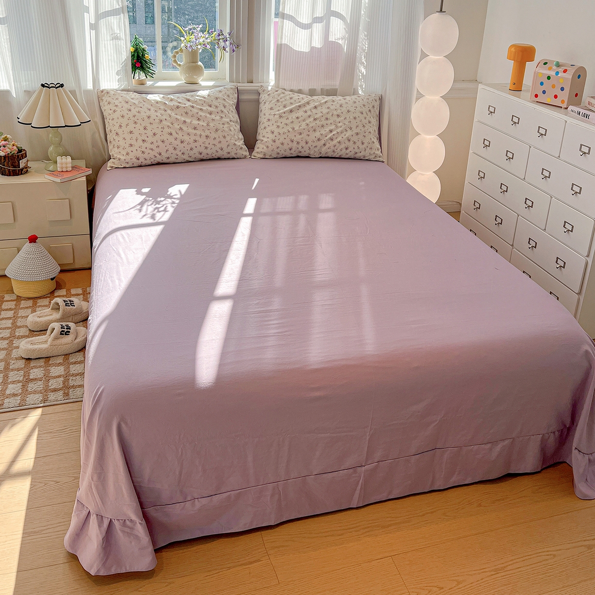 91家纺网 家纺一手货源 找家纺 梵克保罗 2026新款A类古法水洗仿棉云感纱四件套 薰衣草