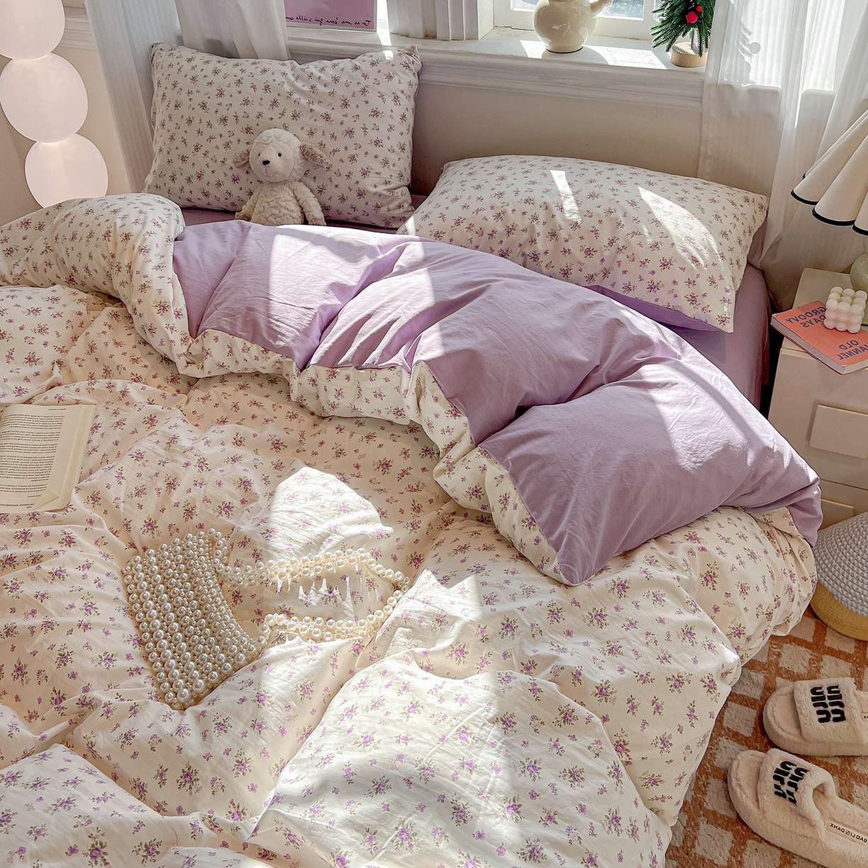 91家纺网 家纺一手货源 找家纺 梵克保罗 2026新款A类古法水洗仿棉云感纱四件套 薰衣草