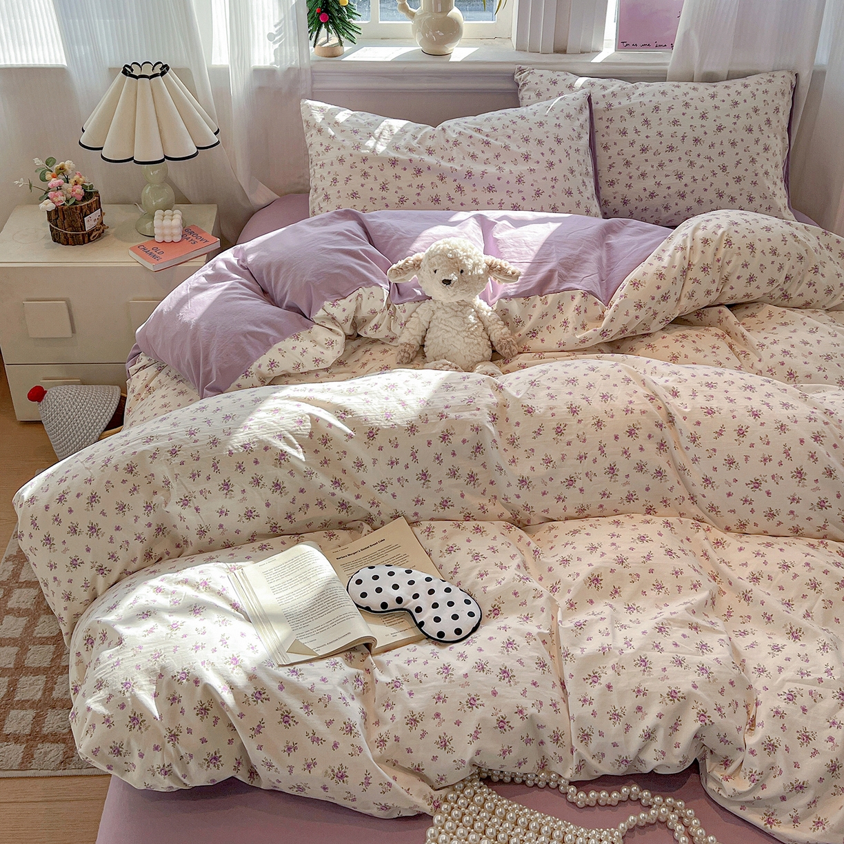 91家纺网 家纺一手货源 找家纺 梵克保罗 2026新款A类古法水洗仿棉云感纱四件套 薰衣草