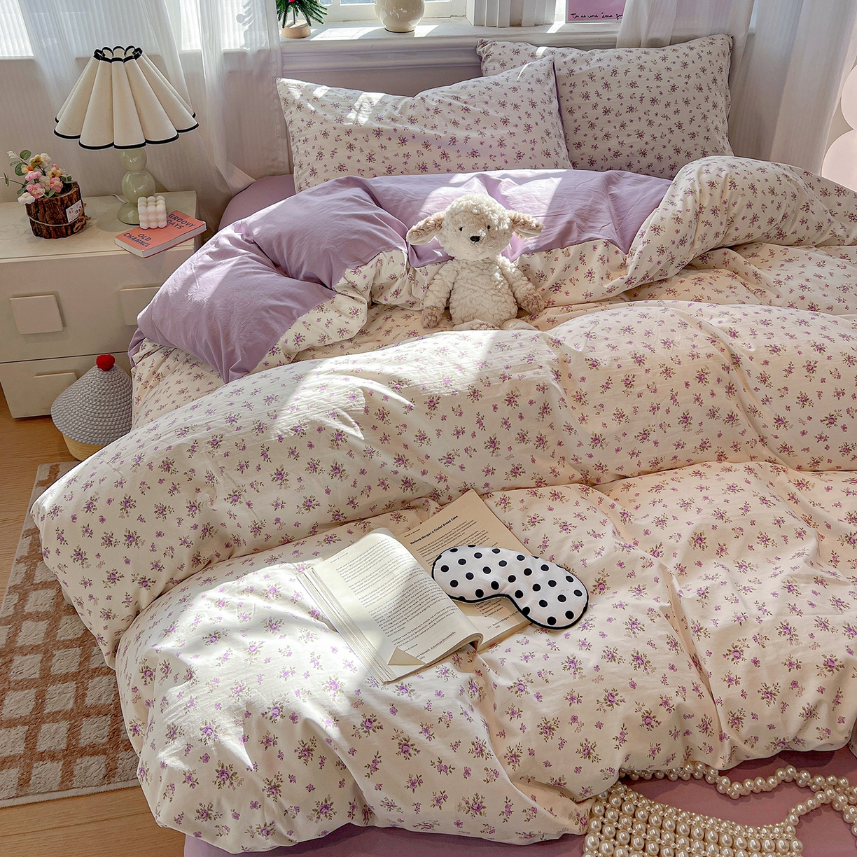 91家纺网 家纺一手货源 找家纺 梵克保罗 2026新款A类古法水洗仿棉云感纱四件套 薰衣草