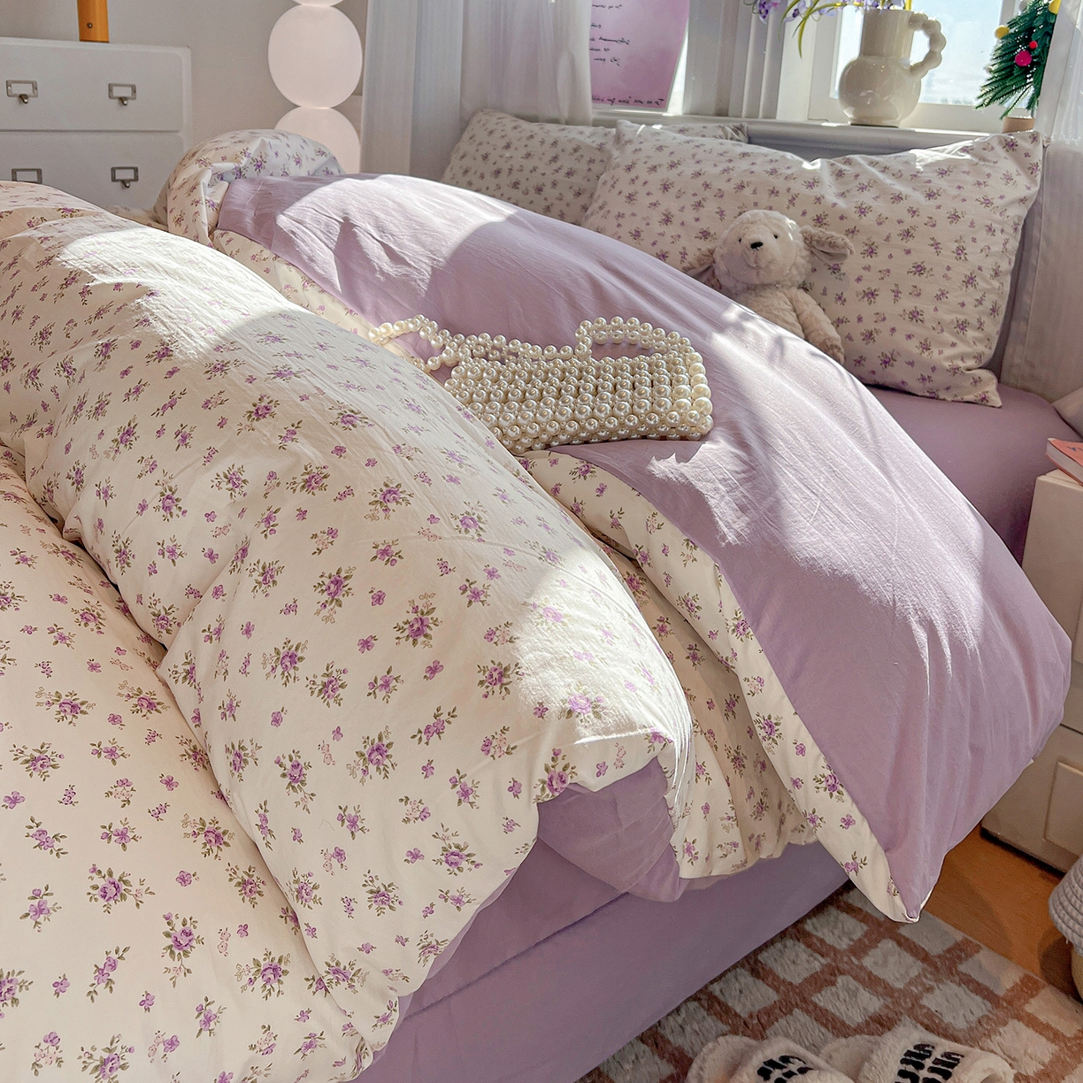 91家纺网 家纺一手货源 找家纺 梵克保罗 2026新款A类古法水洗仿棉云感纱四件套 薰衣草