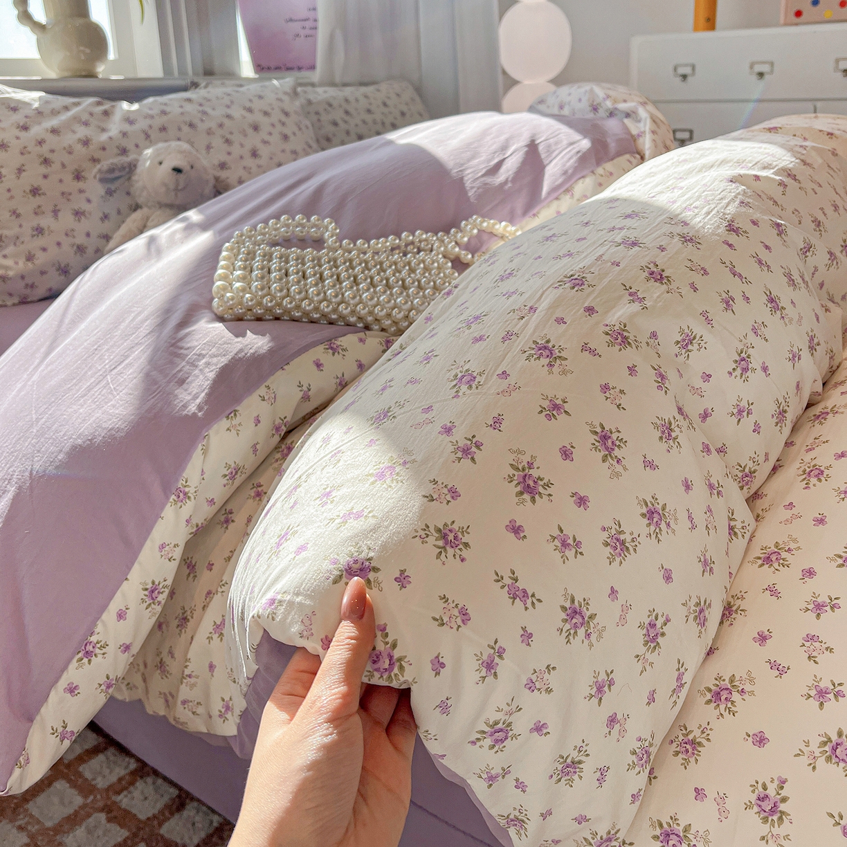 91家纺网 家纺一手货源 找家纺 梵克保罗 2026新款A类古法水洗仿棉云感纱四件套 薰衣草