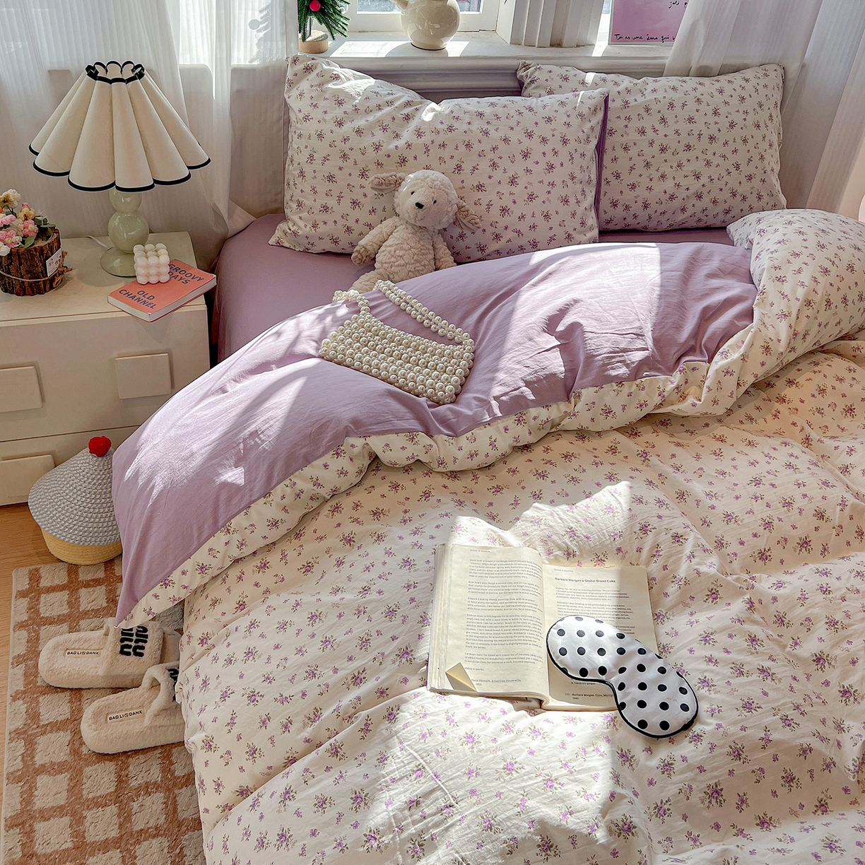 91家纺网 家纺一手货源 找家纺 梵克保罗 2026新款A类古法水洗仿棉云感纱四件套 薰衣草