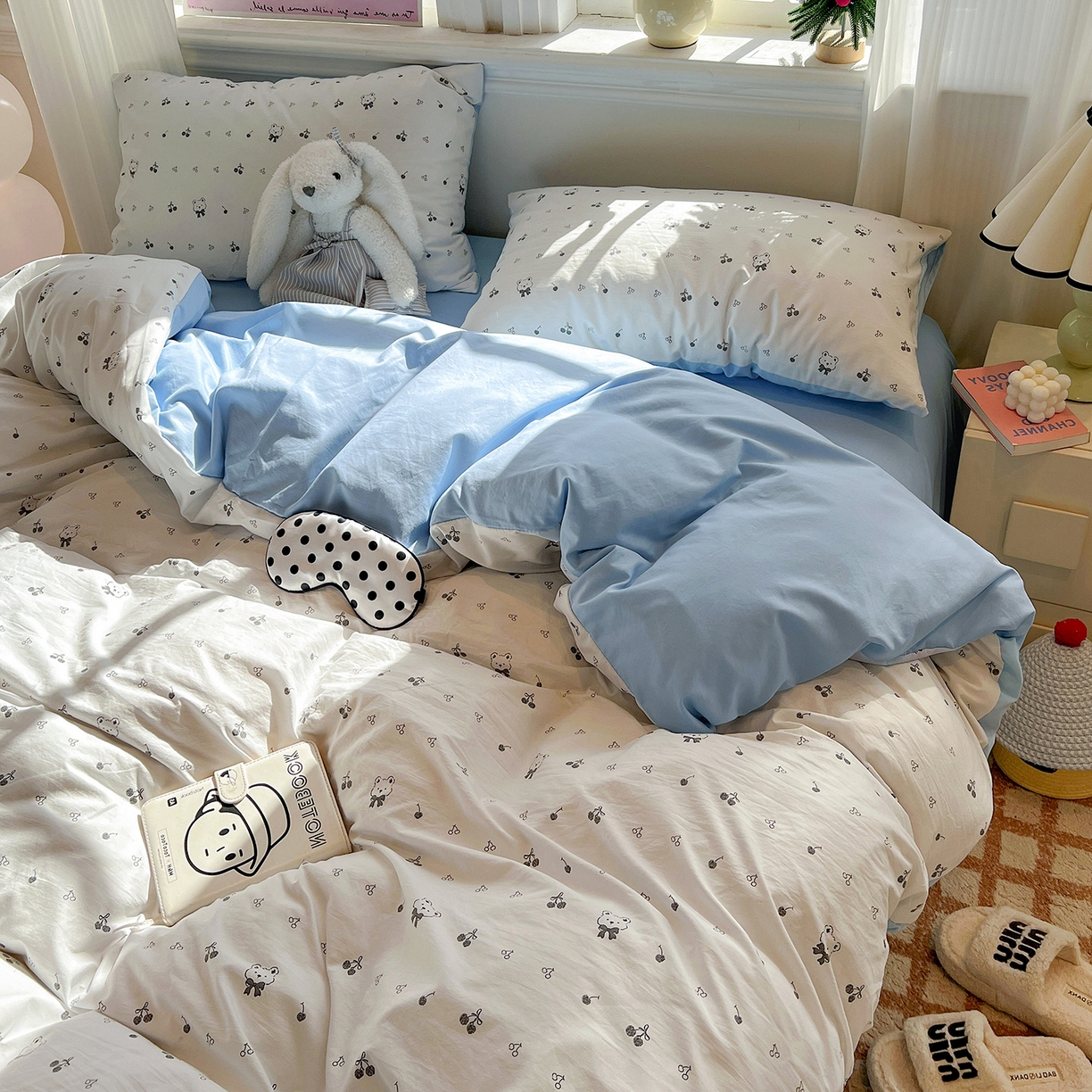 91家纺网 家纺一手货源 找家纺 梵克保罗 2026新款A类古法水洗仿棉云感纱四件套 樱桃熊